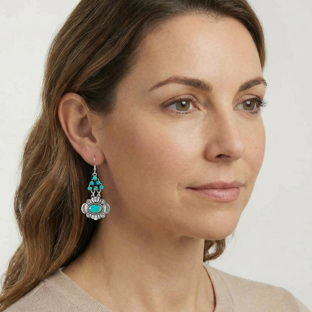 FINAL CLEARANCE - Turquoise Earrings SilveryCopper™ E1361-SB-C75