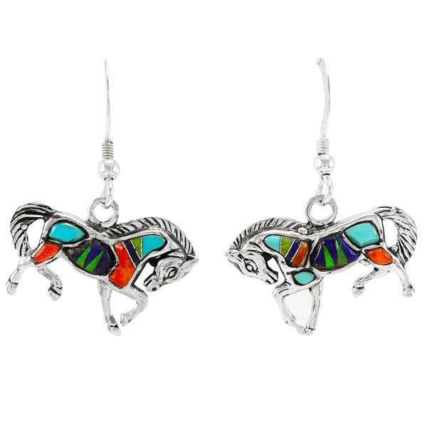 Horse Multicolor Earrings Sterling Silver E1372-C00