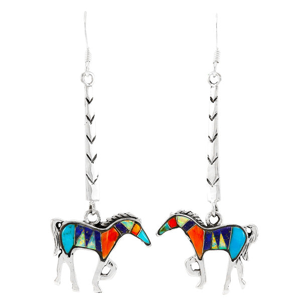 Horse Multicolor Earrings Sterling Silver E1375-C00