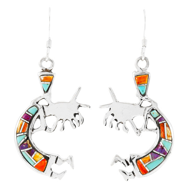 Kokopelli Multicolor Earrings Sterling Silver E1398-C01