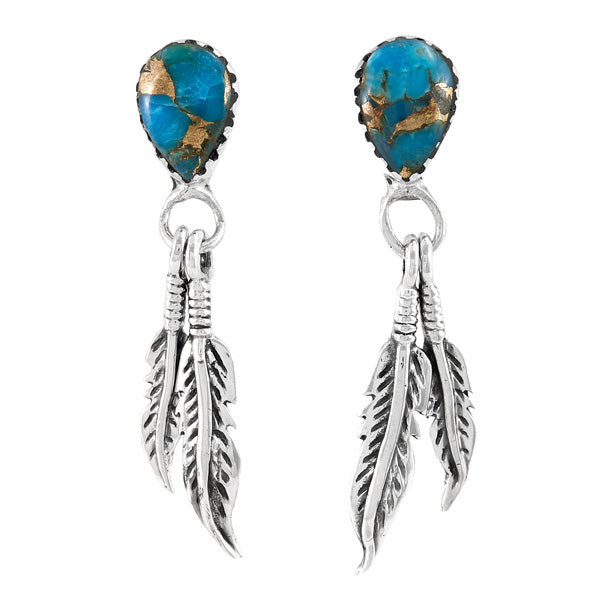 Feather Matrix Turquoise Drop Earrings Sterling Silver E1404-C84