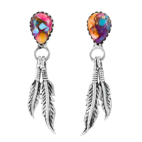 Feather Rainbow Spiny Turquoise Earrings Sterling Silver E1404-C91