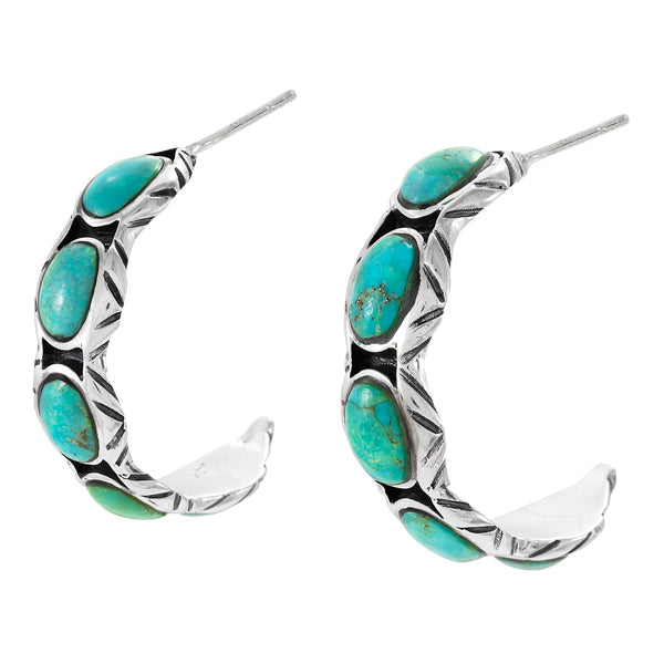 Turquoise Hoop Earrings Sterling Silver E1408-C75