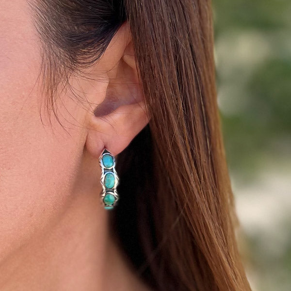 Turquoise Hoop Earrings Sterling Silver E1408-C75