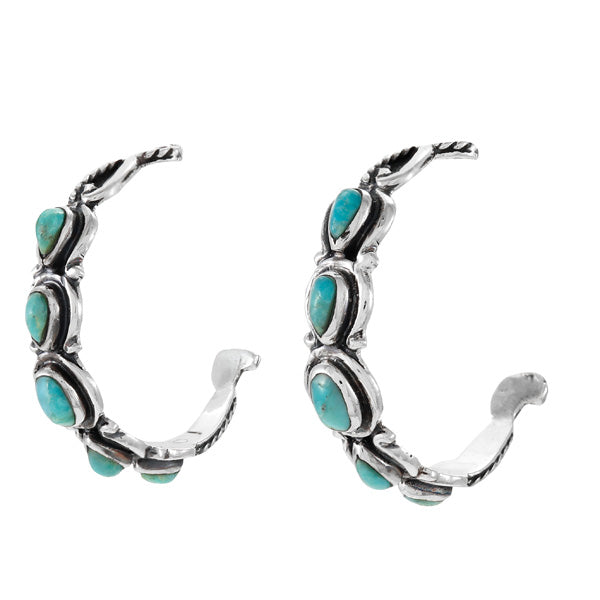 Turquoise Hoop Earrings Sterling Silver E1409-C75
