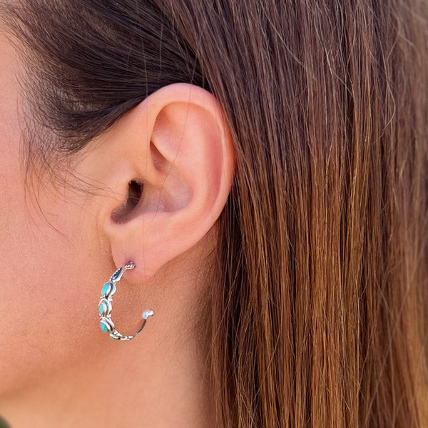 Turquoise Hoop Earrings Sterling Silver E1409-C75