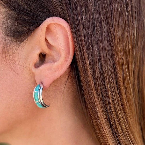 Turquoise Half Hoop Earrings Sterling Silver E1410-C05
