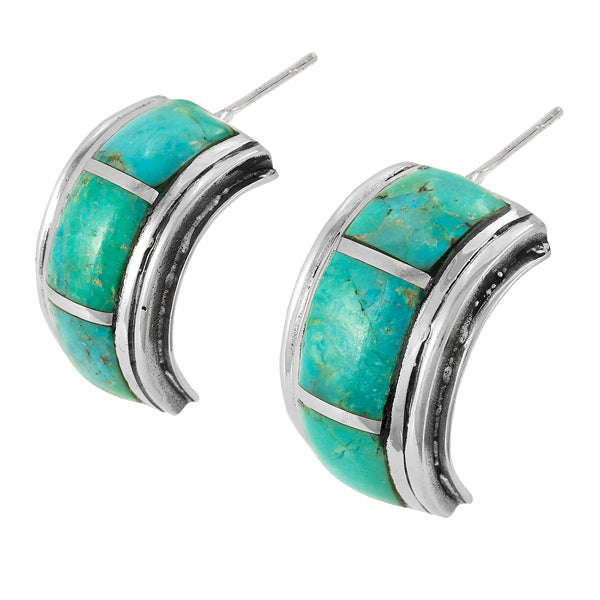 Turquoise Half Hoop Earrings Sterling Silver E1411-C05