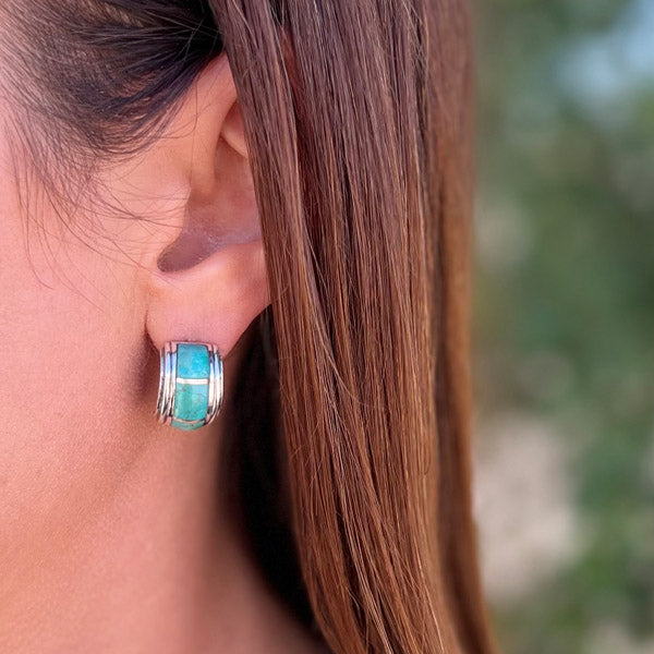 Turquoise Half Hoop Earrings Sterling Silver E1411-C05