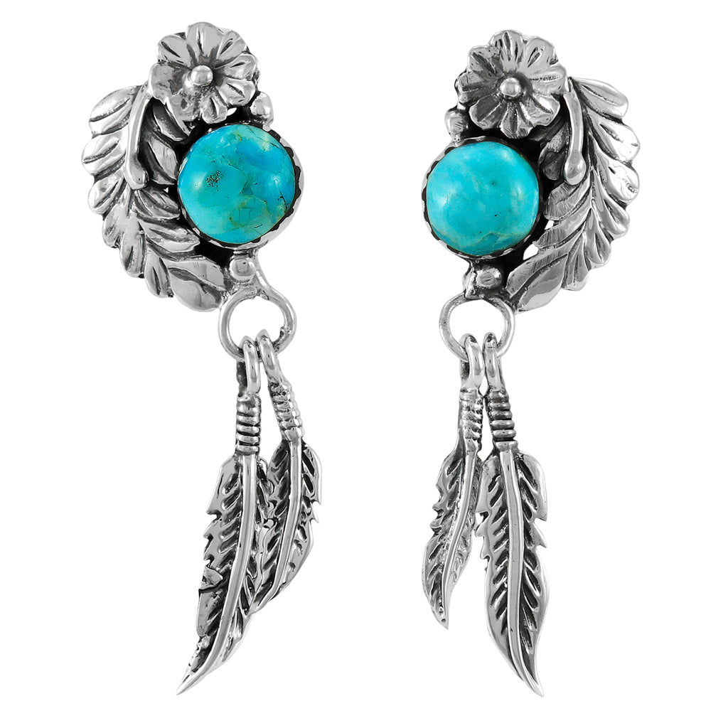 Turquoise Feather Earrings Sterling Silver E1413-C75