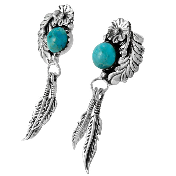 Turquoise Feather Earrings Sterling Silver E1413-C75