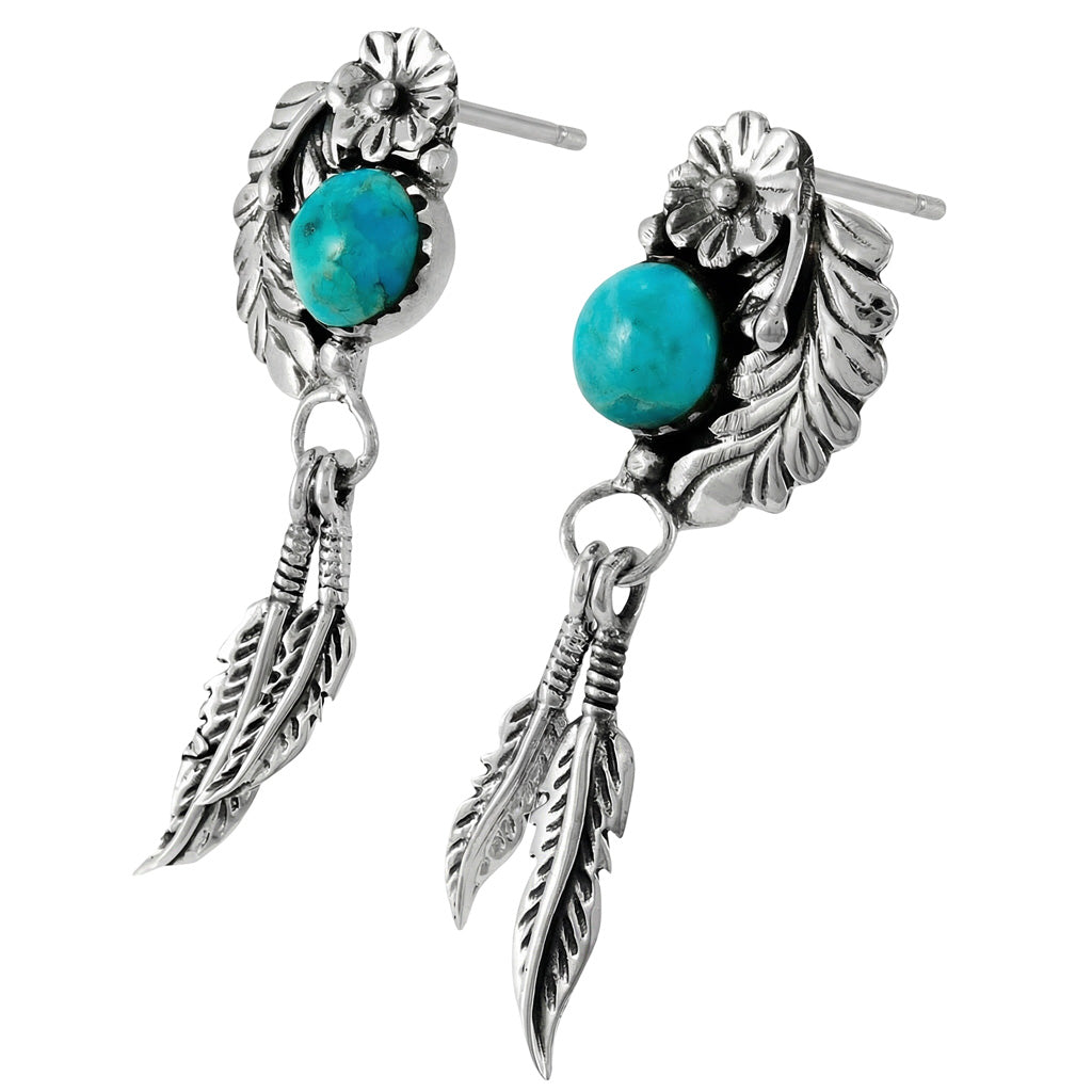 Turquoise Feather Earrings Sterling Silver E1413-C75