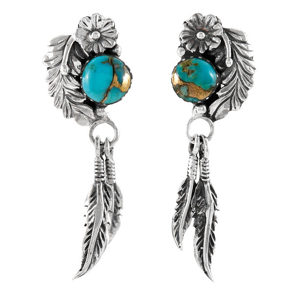 Matrix Turquoise Feather Earrings Sterling Silver E1413-C84