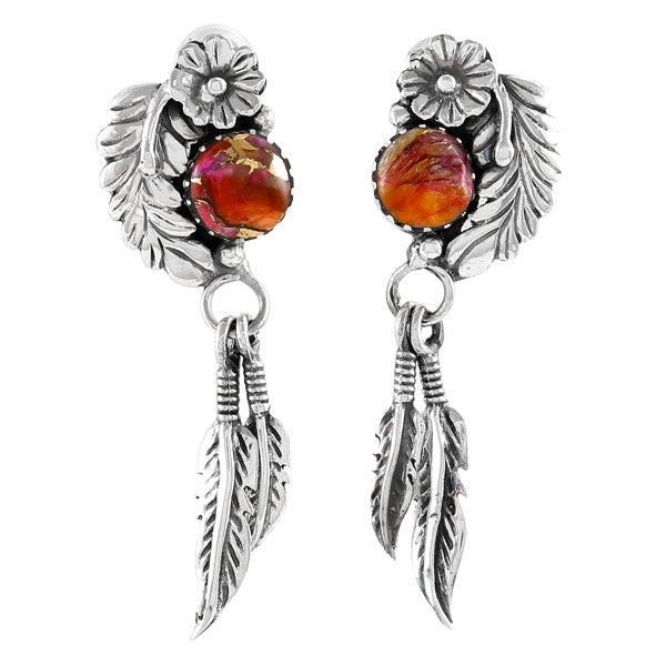 Plum Spiny Feather Earrings Sterling Silver E1413-C92