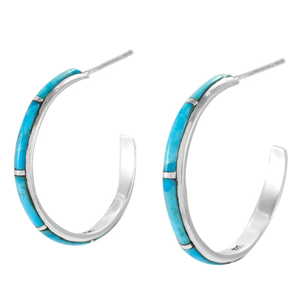 Turquoise Hoop Earrings Sterling Silver E1414-C05