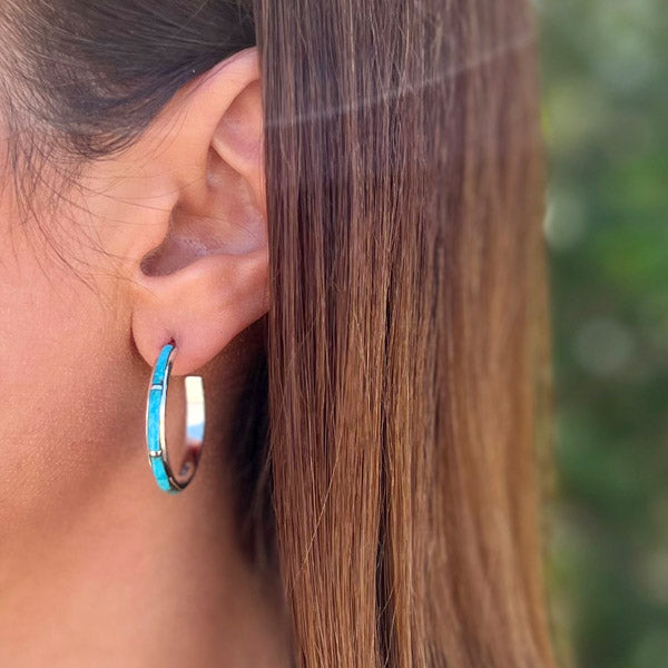 Turquoise Hoop Earrings Sterling Silver E1414-C05