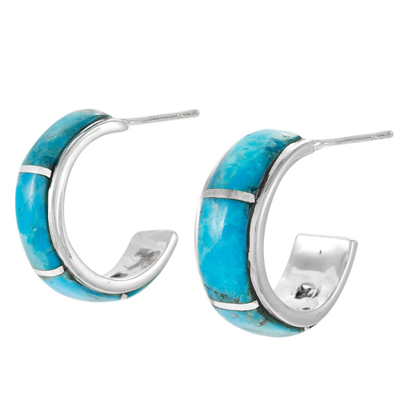 Turquoise Hoop Earrings Sterling Silver E1432-C05