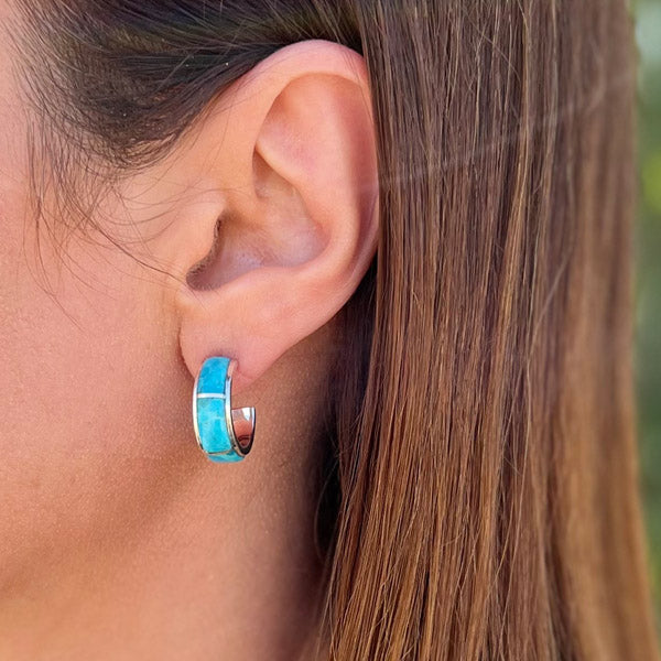 Turquoise Hoop Earrings Sterling Silver E1432-C05