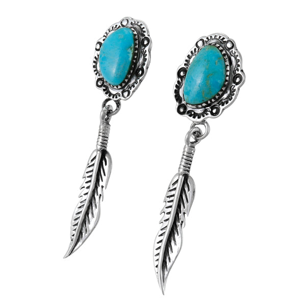 Feather Turquoise Earrings Sterling Silver E1434-C75
