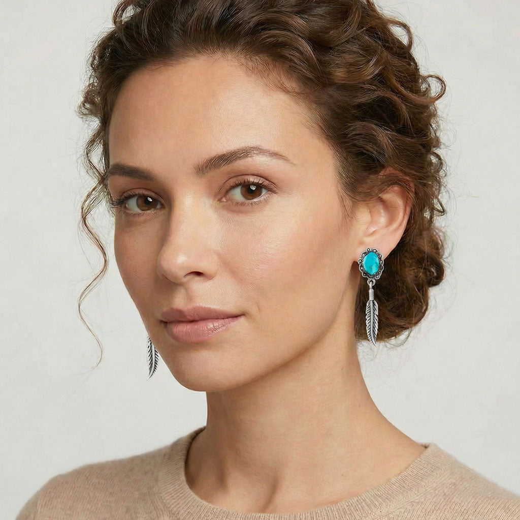 Feather Turquoise Earrings Sterling Silver E1434-C75