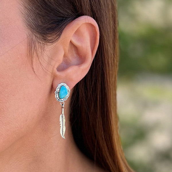 Feather Turquoise Earrings Sterling Silver E1434-C75
