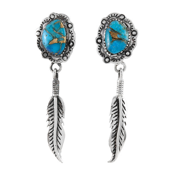 Feather Matrix Turquoise Drop Earrings Sterling Silver E1434-C84