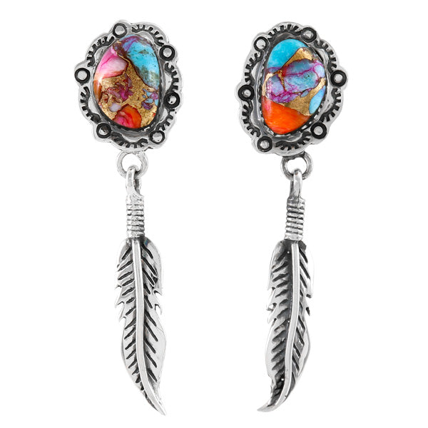 Feather Rainbow Spiny Turquoise Earrings Sterling Silver E1434-C91