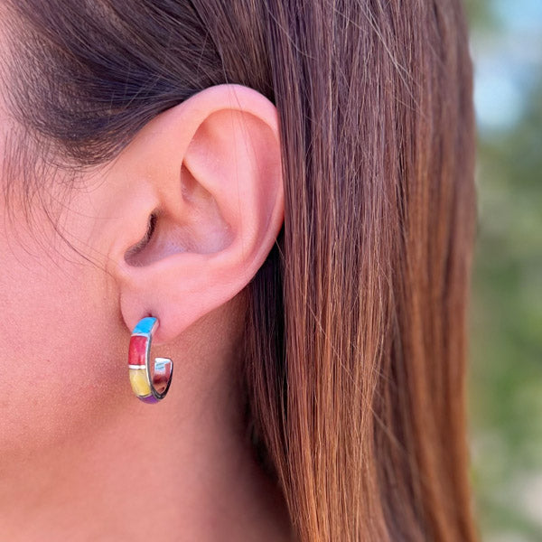 Multicolor Hoop Earrings Sterling Silver E1435-C01