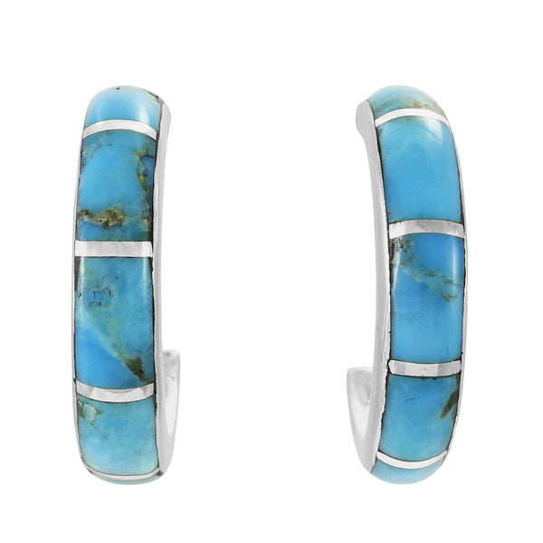 Turquoise Hoop Earrings Sterling Silver E1435-C05