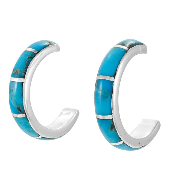Turquoise Hoop Earrings Sterling Silver E1435-C05