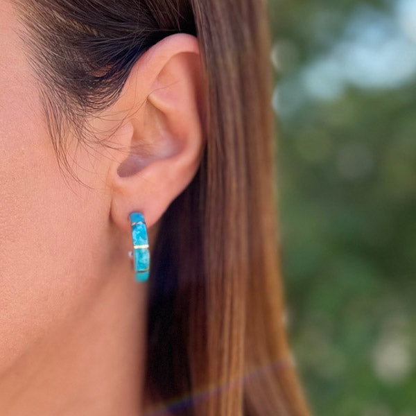 Turquoise Hoop Earrings Sterling Silver E1435-C05