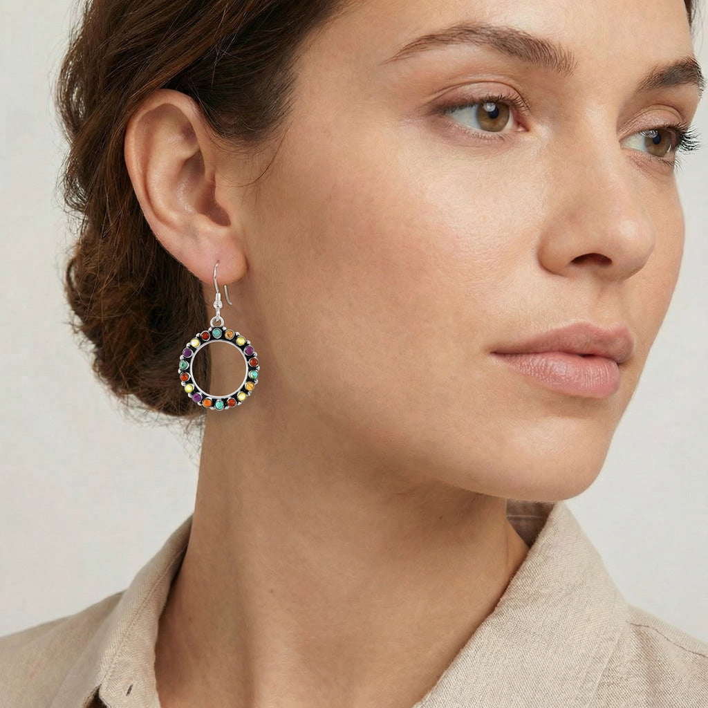 Multicolor Earrings Sterling Silver E1438-C71