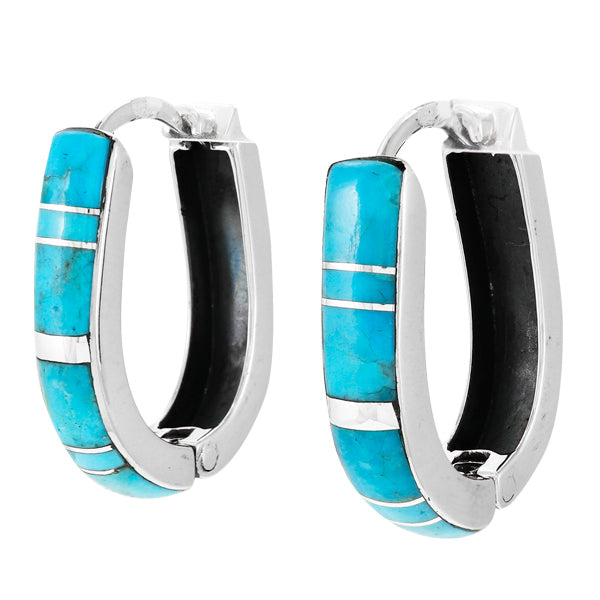 Turquoise Hoop Earrings Sterling Silver E1440-C05