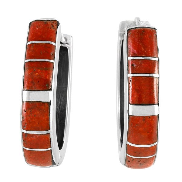 Coral Hoop Earrings Sterling Silver E1440-C74