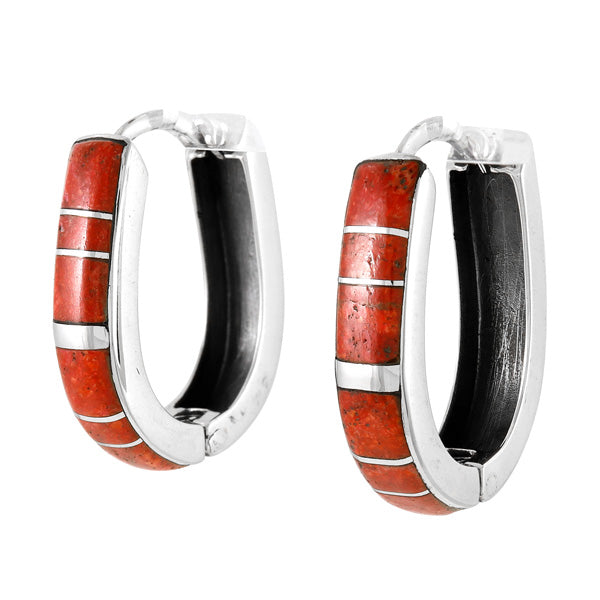 Coral Hoop Earrings Sterling Silver E1440-C74