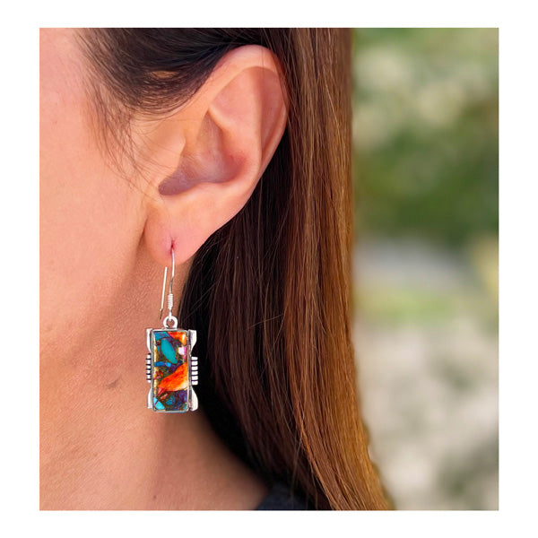 Rainbow Spiny Turquoise Earrings Sterling Silver E1446-C91