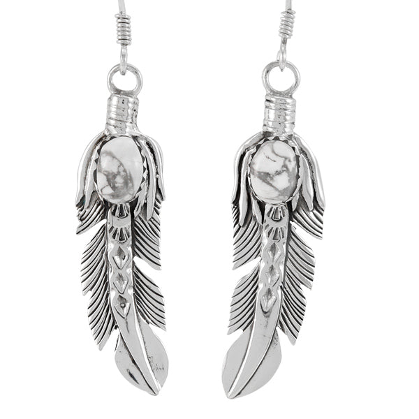 Howlite Feather Earrings Sterling Silver E1447-LG-C103