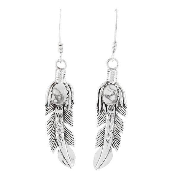 Howlite Feather Earrings Sterling Silver E1447-LG-C103