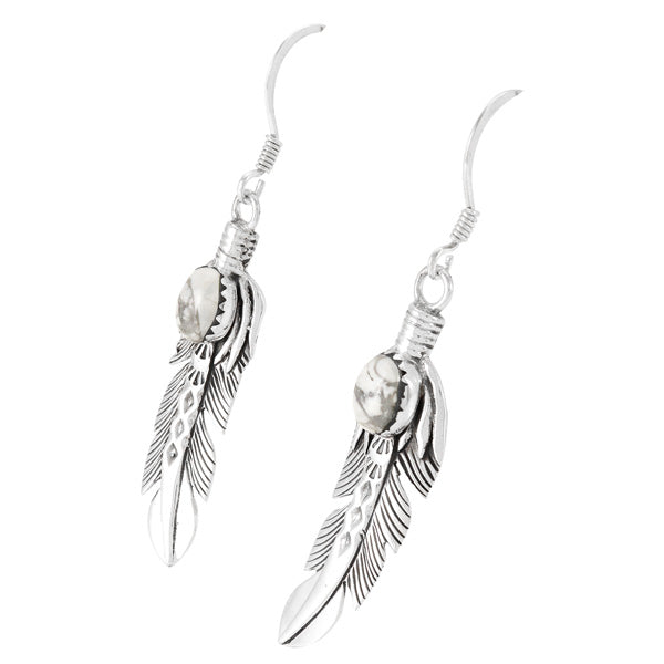 Howlite Feather Earrings Sterling Silver E1447-LG-C103