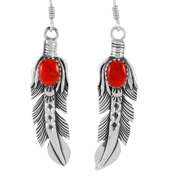 Coral Feather Earrings Sterling Silver E1447-LG-C74