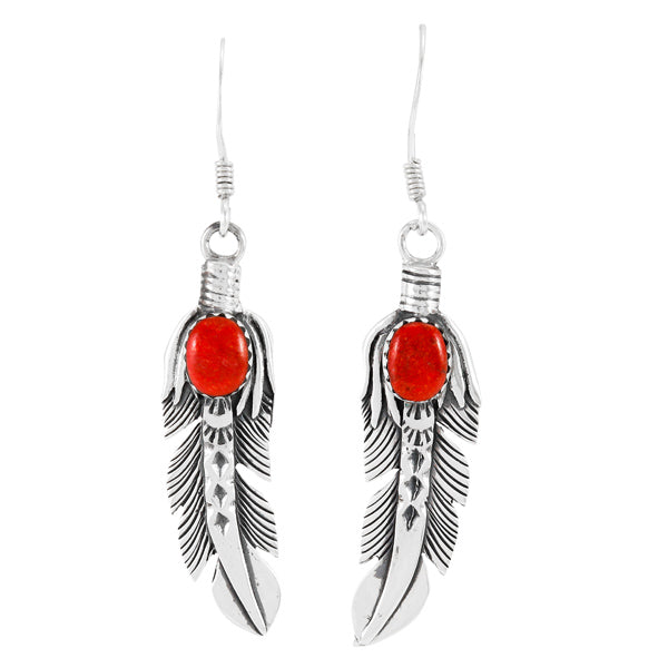 Coral Feather Earrings Sterling Silver E1447-LG-C74