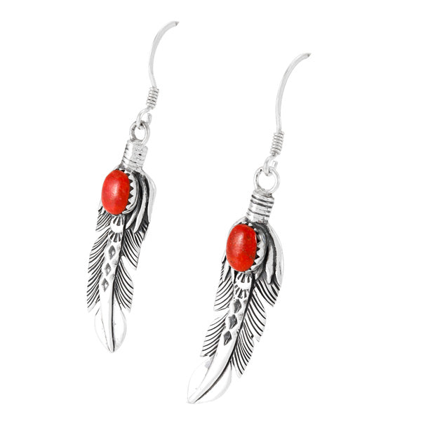 Coral Feather Earrings Sterling Silver E1447-LG-C74