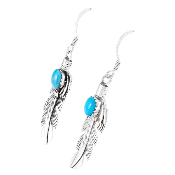 Turquoise Feather Earrings Sterling Silver E1447-LG-C75