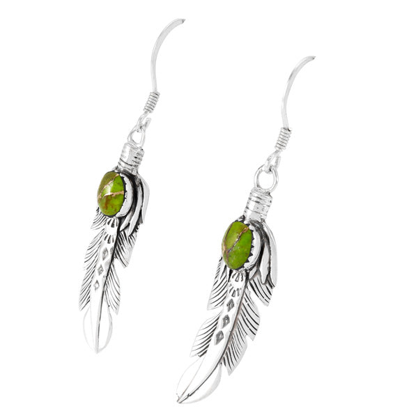 Green Turquoise Feather Earrings Sterling Silver E1447-LG-C76