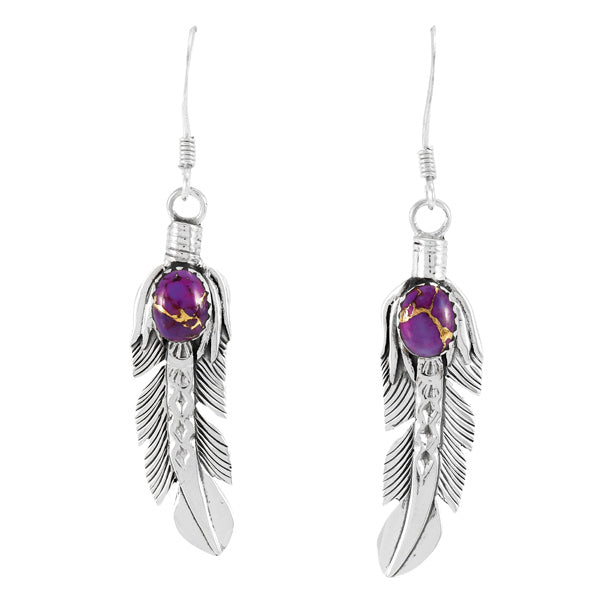 Purple Turquoise Feather Earrings Sterling Silver E1447-LG-C77