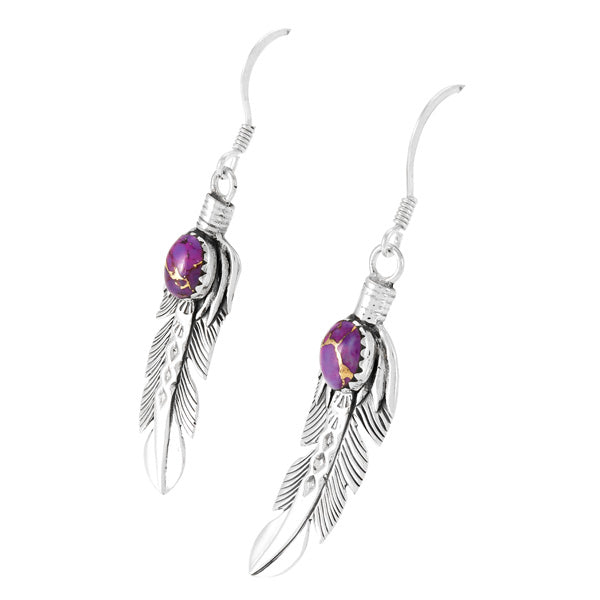 Purple Turquoise Feather Earrings Sterling Silver E1447-LG-C77