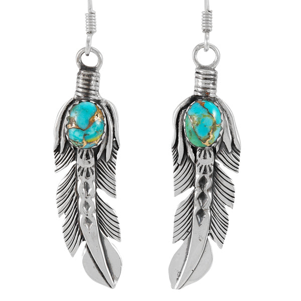 Matrix Turquoise Feather Earrings Sterling Silver E1447-LG-C84