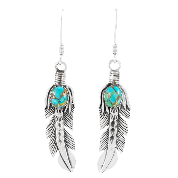 Matrix Turquoise Feather Earrings Sterling Silver E1447-LG-C84