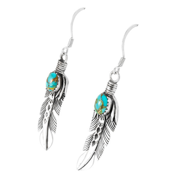 Matrix Turquoise Feather Earrings Sterling Silver E1447-LG-C84