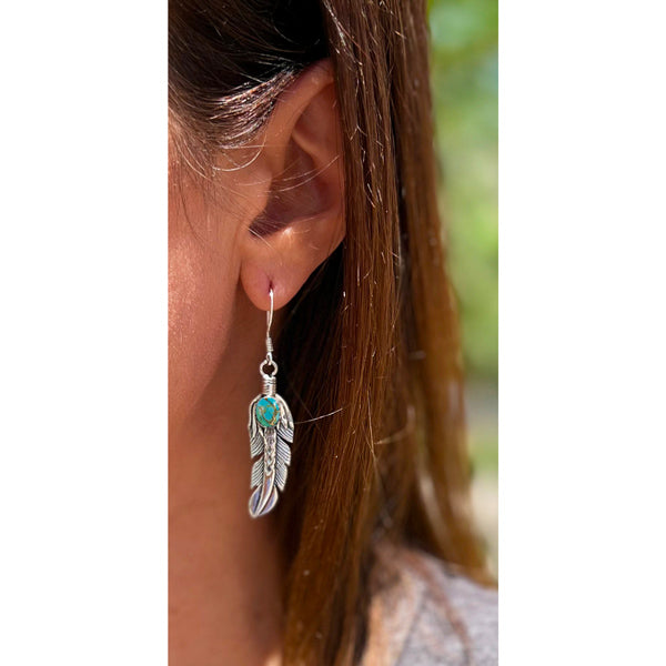 Matrix Turquoise Feather Earrings Sterling Silver E1447-LG-C84